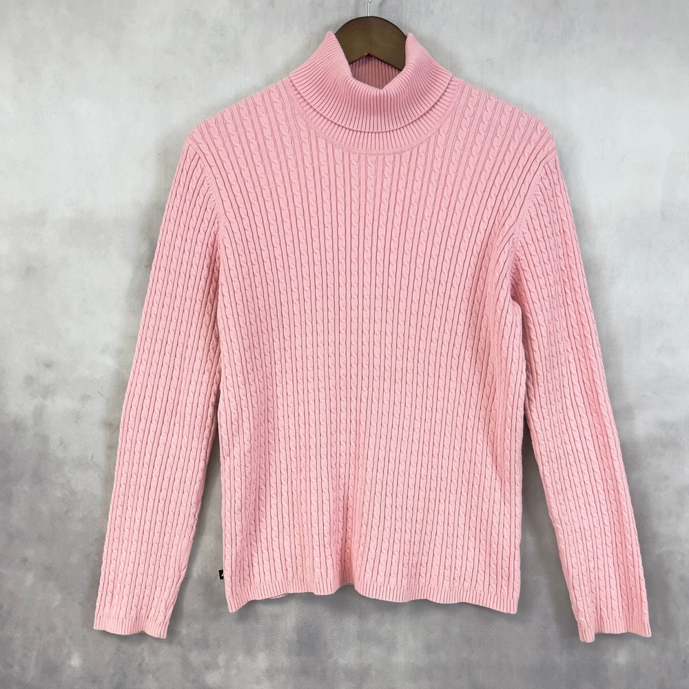 Anne Klein Sport Womens Cable‎ Knit Turtleneck Sweater Size XL Preppy Classic